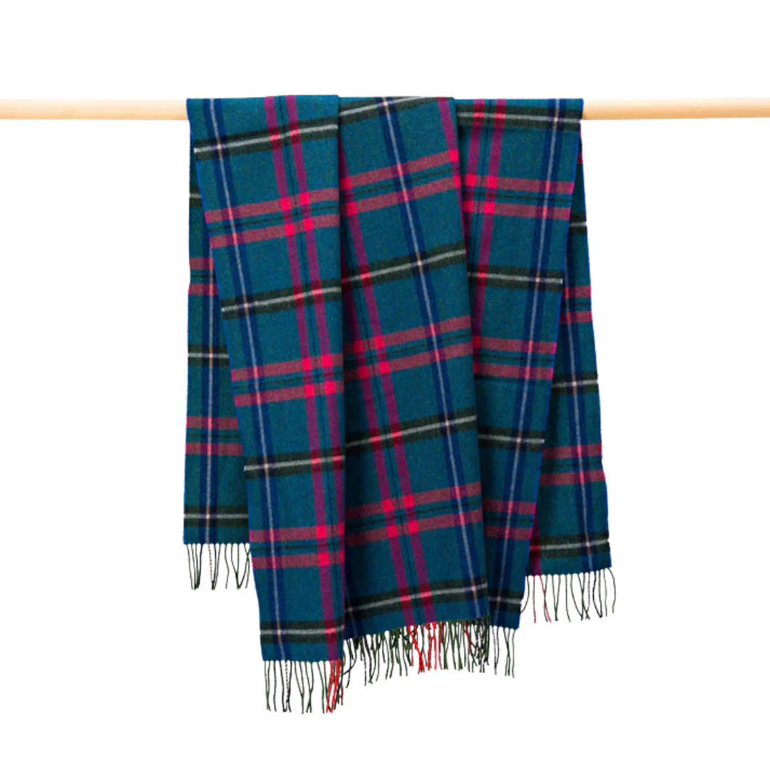 Lamswollen Blankie Blauw Roze Grijs Ruit 137x180 cm