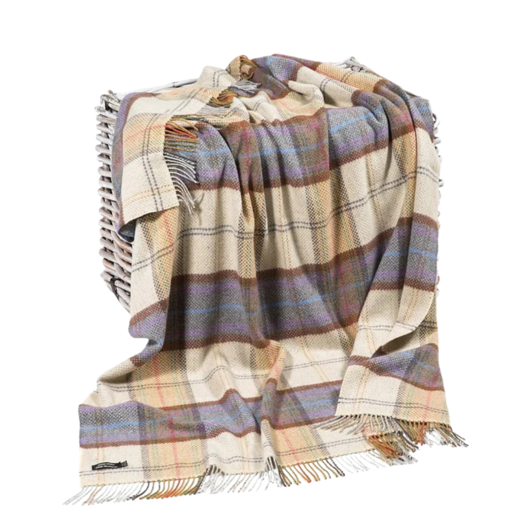 Merino-Cashmere Blankie Grijs Mosterd Ruit 136x180 cm