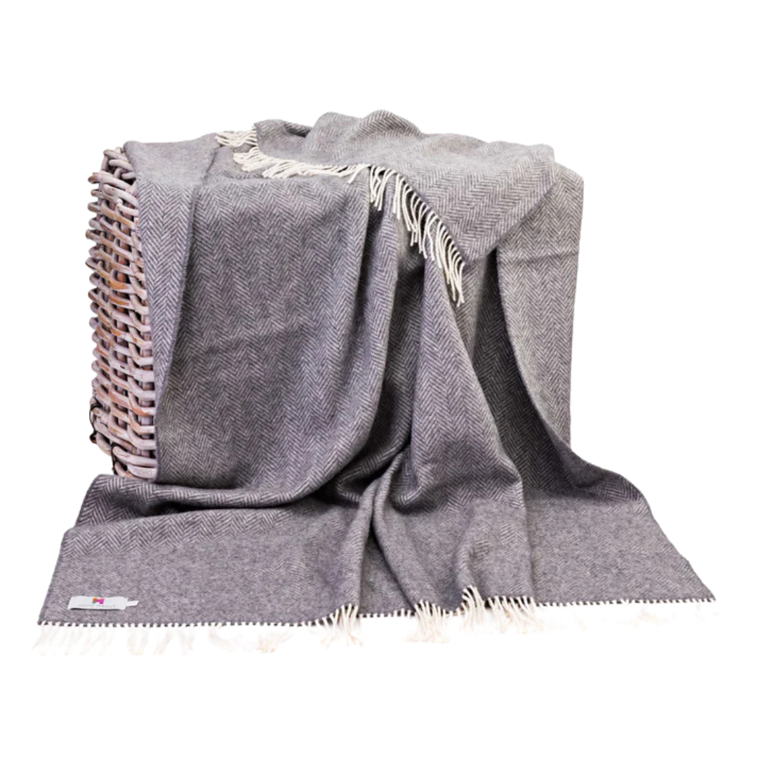Merino-Cashmere Blankie Grijs Visgraat 136x180 cm