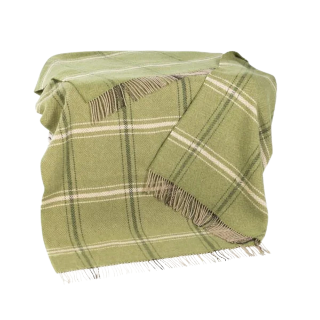 Merino-Cashmere Blankie Groen Beige Crème Ruit 136x180 cm