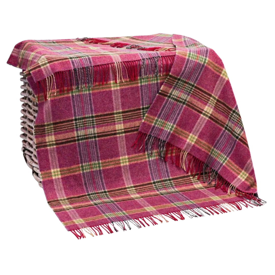 Merino Lamswol Blankie Roze Lila Glen Ruit 150x200 cm